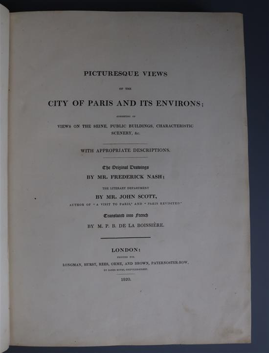 Scott, John - Picturesque Views of the City of Paris, 2 vols in 1, folio, rebound quarter calf, with 57 plates,